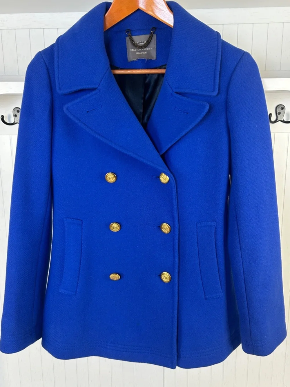 J.Crew Blue Wool Peacoat Gold Buttons Double Breasted Classic - Picture 4 of 13